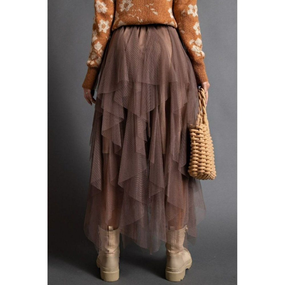 Easel Allover Mesh Ballerina Tulle Princess Maxi Skirt in Olive Grey S-L EB40814 - Picture 8 of 8